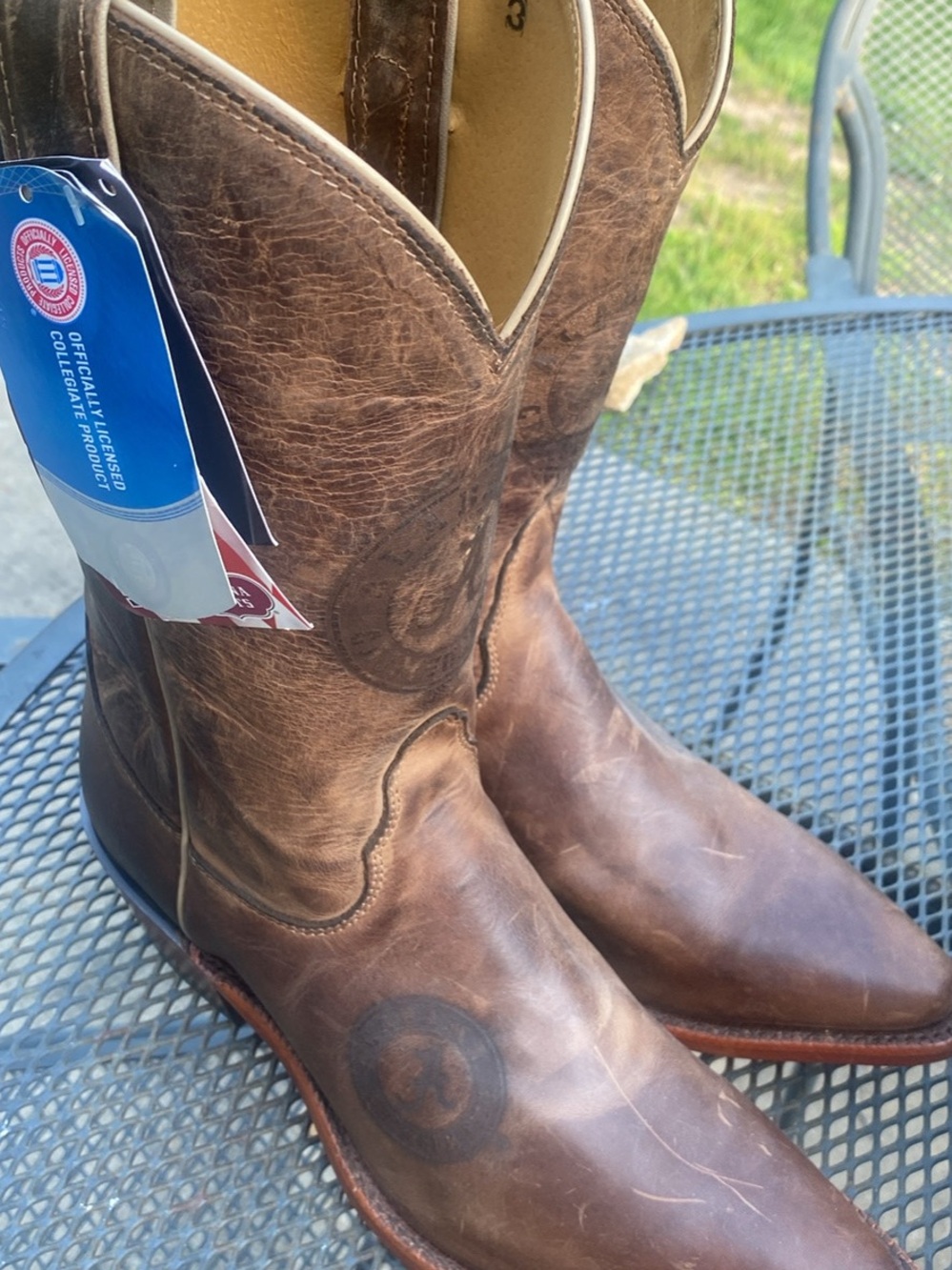 Nocona Tan and Brown Leather Western Boots - Branded Interior